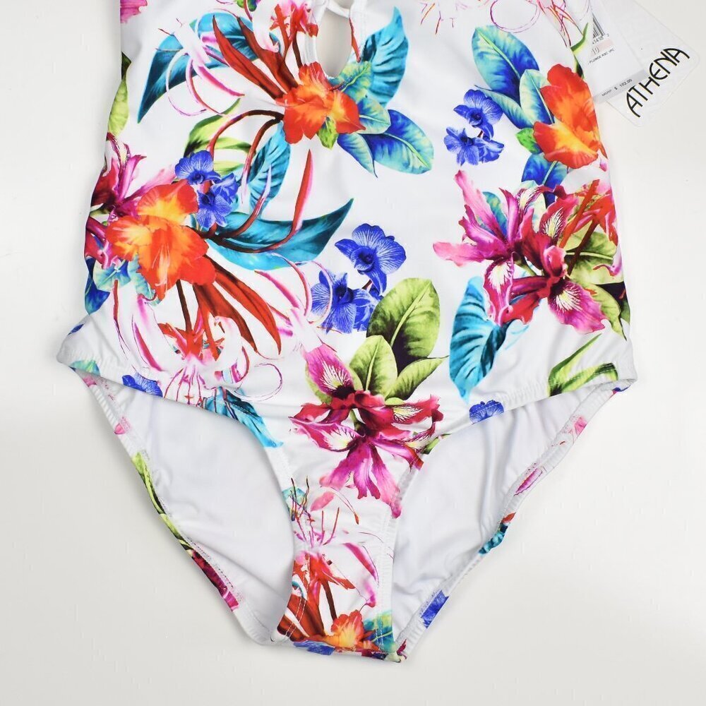 Athena  Plunge Tropical Floral One Piece Swimsuit NEW - 10 - Picture 2 of 9